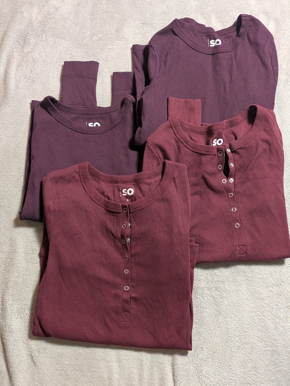 SO Burgundy Henley Long Sleeve Tops - Lot of 4
